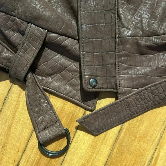 Vintage leather crocodile embossed bomber jacket with belt buttery soft - Picture 2 of 5